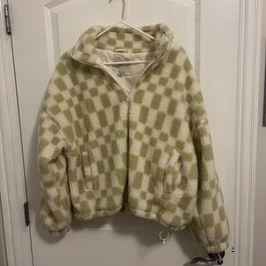 A New Day Green and White Checkered Sherpa Fleece Jacket